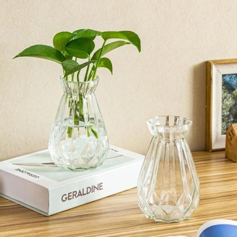 MyGift Mini Set of 6 Diamond-Faceted Clear Glass Bud Vases